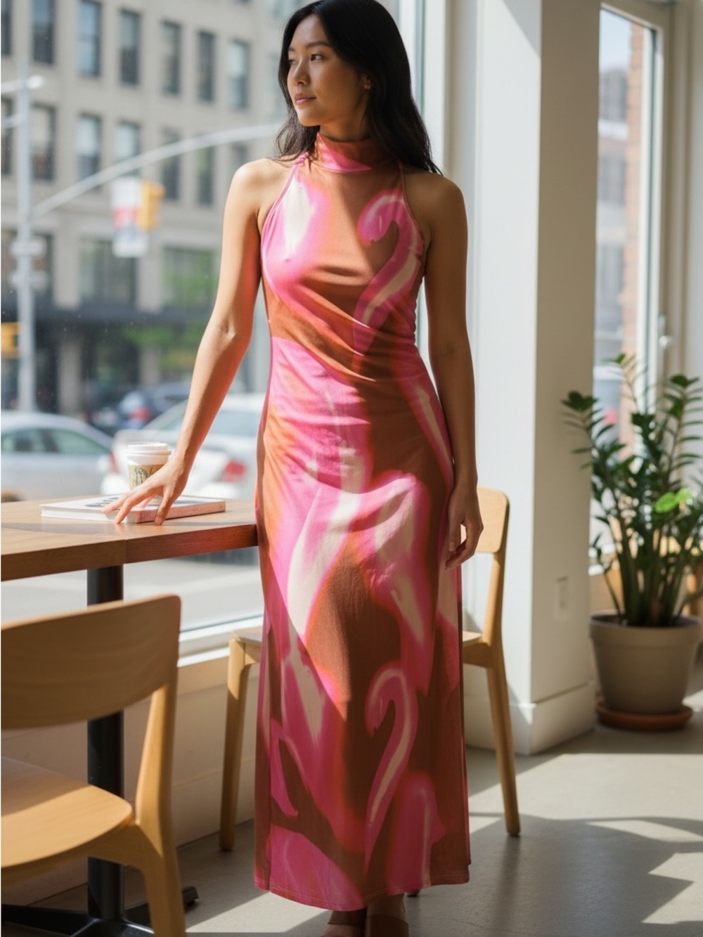 ASOS Pink & Brown Halter Maxi Dress